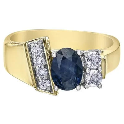 10K Yellow Gold Sapphire & 0.28CT Diamond Ring