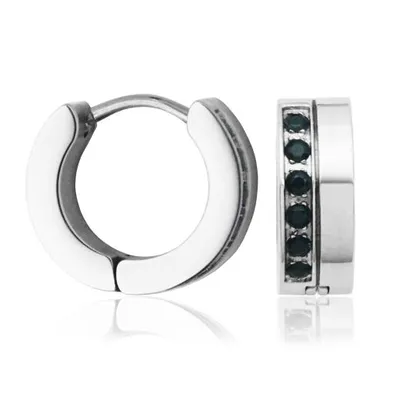 Stainless Steel 13.5mm Huggies with Black Cubic Zirconia