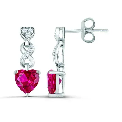 Sterling Silver Created Ruby & Created White Sapphire Infinity Heart Earrings
