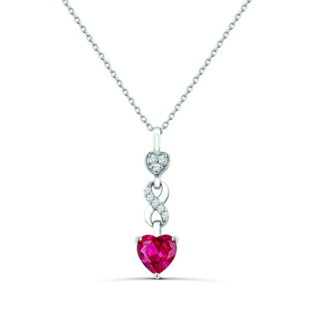Sterling Silver Created Ruby & Created White Sapphire Infinity Heart Pendant