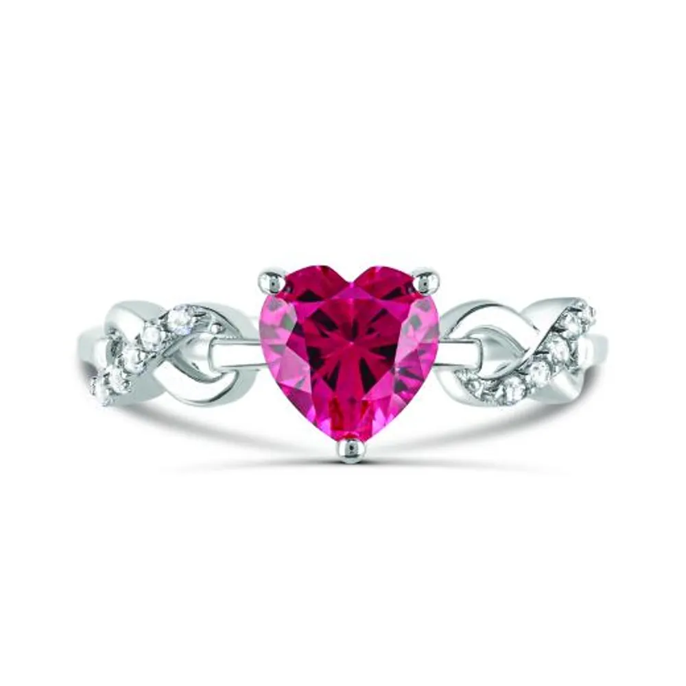 Sterling Silver Created Ruby & Created White Sapphire Infinity Heart Ring