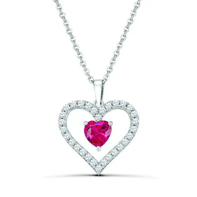 Sterling Silver Created Ruby & Created White Sapphire Heart Pendant