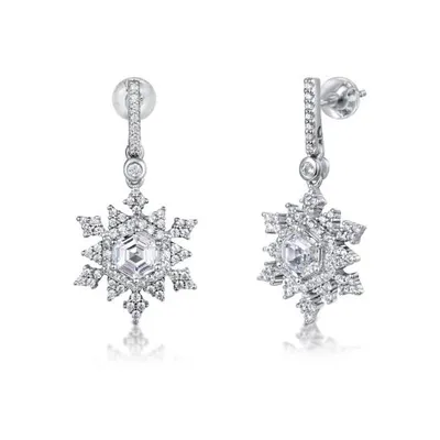 Sterling Silver Cubic Zirconia Snowflake Drop Earrings