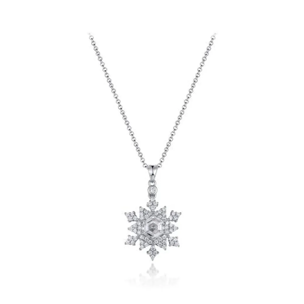 Sterling Silver Cubic Zirconia Snowflake Pendant With 19" Chain