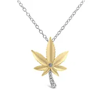 Sterling Silver Yellow Gold Plated Diamond Hemp Leaf Pendant