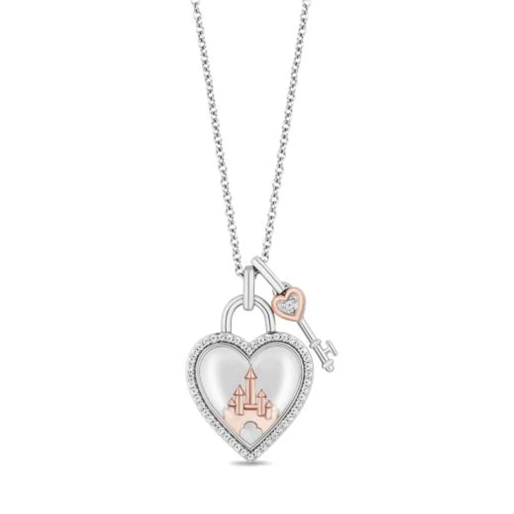 Disney Sterling Silver and 10K Rose Gold 0.15CTW Diamond & Quartz Pendant