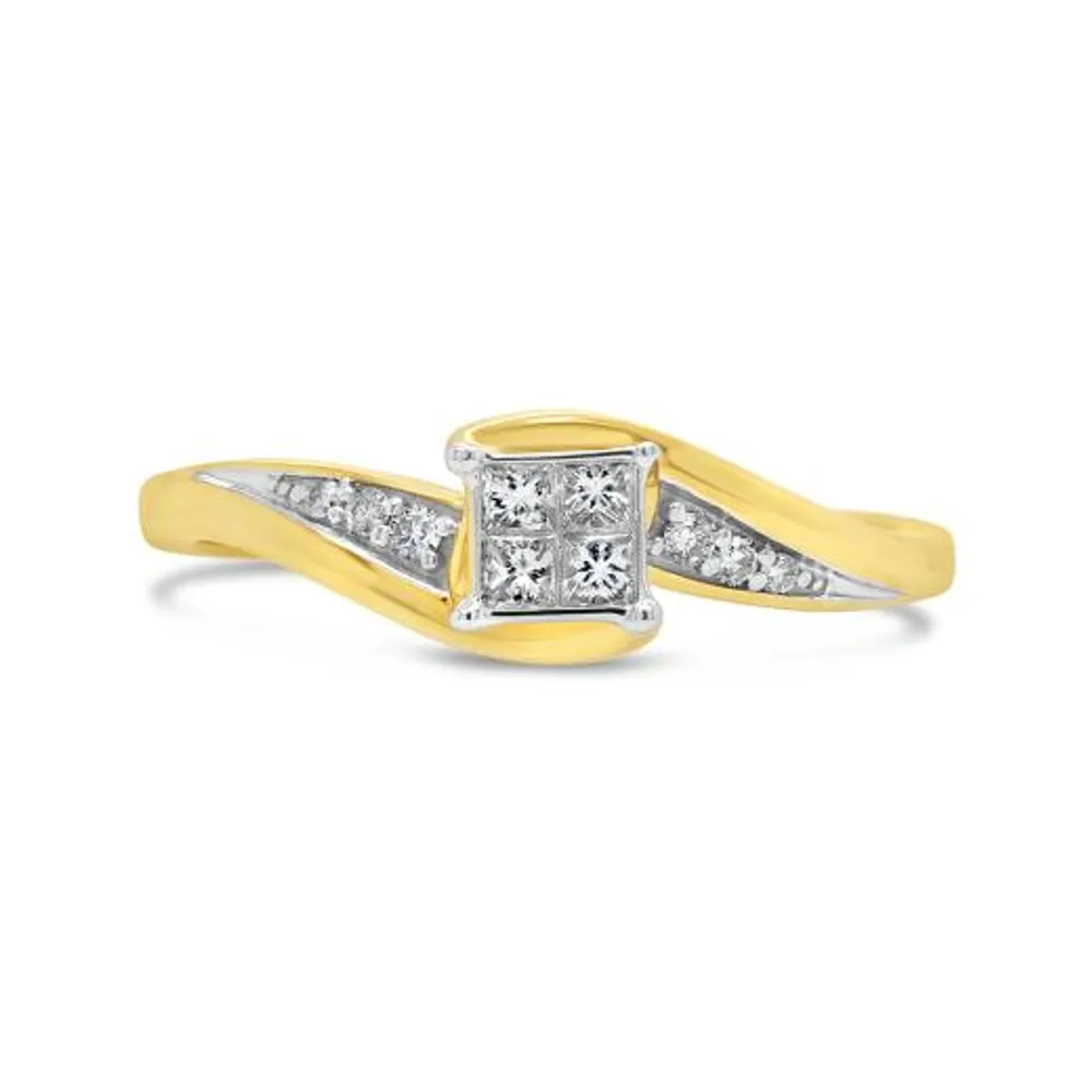 10K Yellow Gold 0.15CTW Princess Cut Diamond Promise Ring