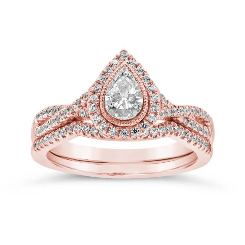 10K Rose Gold 0.50CTW Pear Shaped Diamond Bridal Set