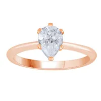 New Brilliance 14K Rose Gold Lab Grown 1.00CT Pear Diamond Solitaire Ring