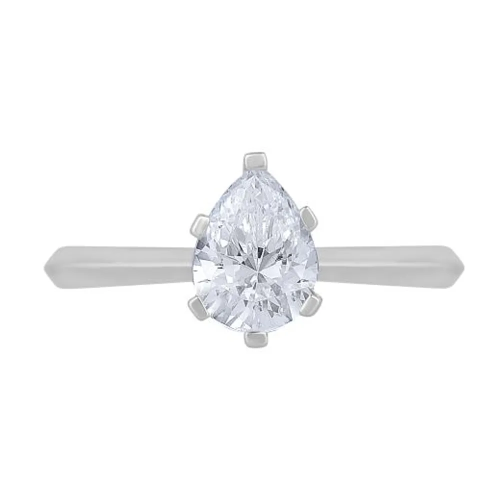 New Brilliance 14K White Gold Lab Grown 1.00CT Pear Diamond Solitaire Ring