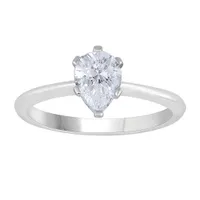 New Brilliance 14K White Gold Lab Grown 1.00CT Pear Diamond Solitaire Ring