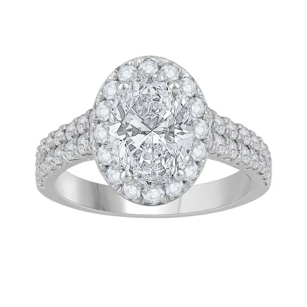 New Brilliance 14K White Gold Lab Grown 3.00CTW Oval Diamond Halo Ring