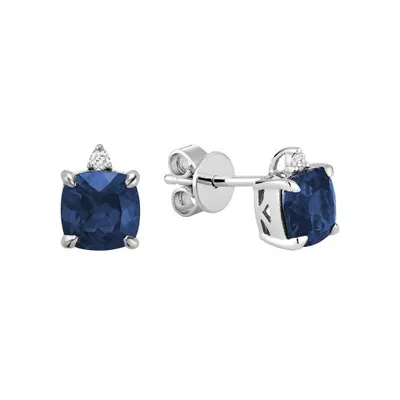 10K Gold Created Blue Sapphire & Diamond Earring