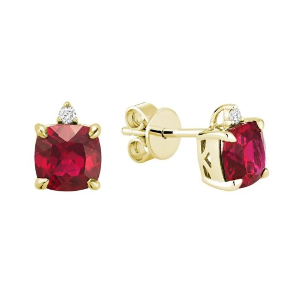 10K Yellow Gold Created Ruby & Diamond Earring