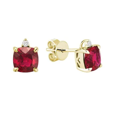 10K Yellow Gold Created Ruby & Diamond Earring