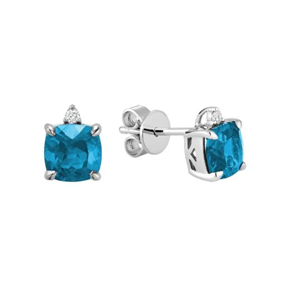 10K White Gold Blue Topaz & Diamond Earring