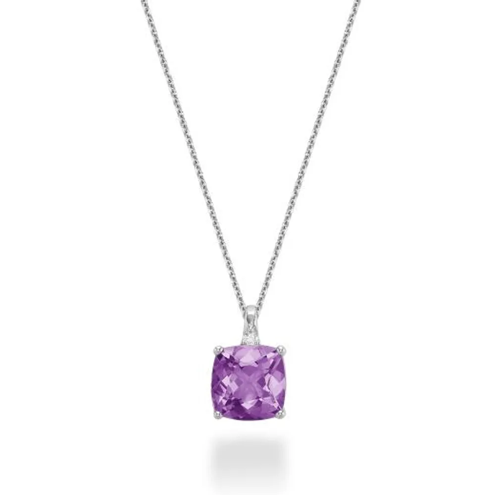 10K White Gold Amethyst & Diamond Pendant