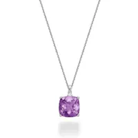 10K White Gold Amethyst & Diamond Pendant