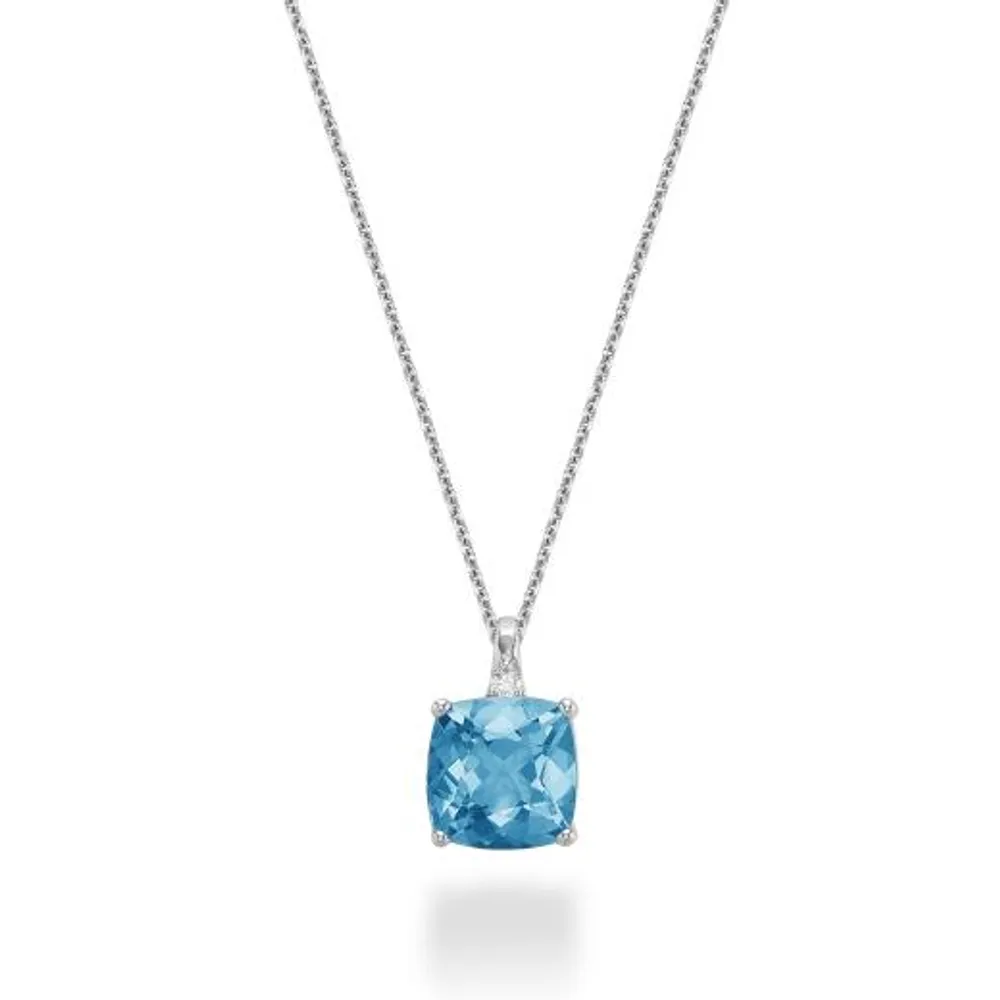 10K White Gold Blue Topaz & Diamond Pendant