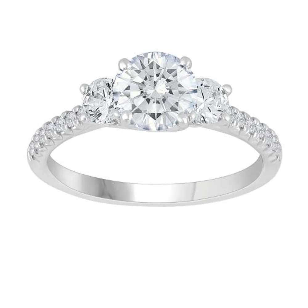 New Brilliance 14K White Gold Lab Grown Three Stone 1.54CTW Diamond Ring