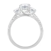 New Brilliance 14K White Gold Lab Grown 2.14CTW Oval Diamond Three Stone Ring