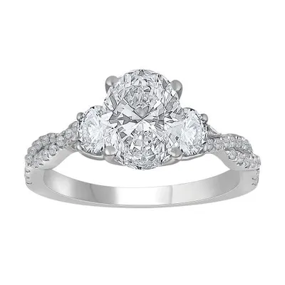 New Brilliance 14K White Gold Lab Grown 2.18CTW Oval Three Stone Diamond Ring