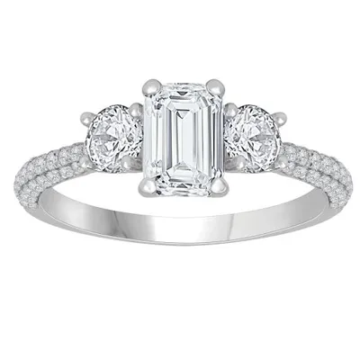 New Brilliance 14K White Gold Lab Grown 2.48CTW Emerald Three Stone Bridal Ring