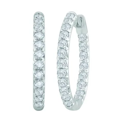 10K White Gold 2.00CTW Diamond Inside Out Hoop Earrings