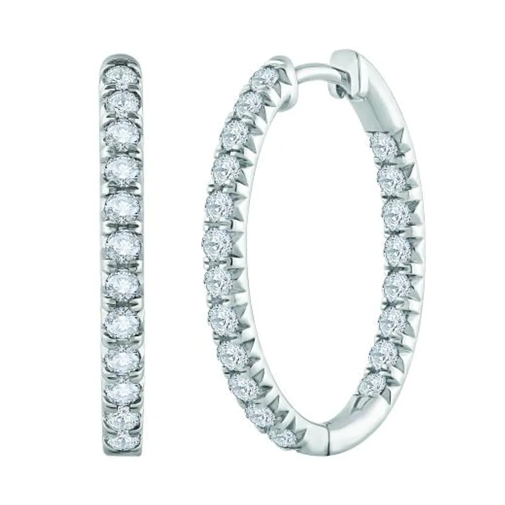 10K White Gold 2.00CTW Diamond Inside Out Hoop Earrings