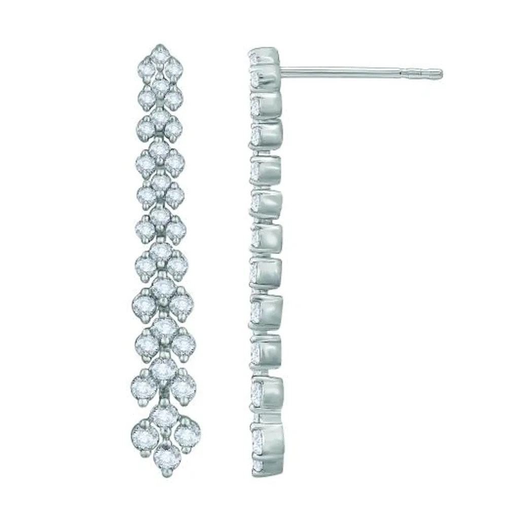 10K White Gold 1.04CTW Diamond Dangle Earrings