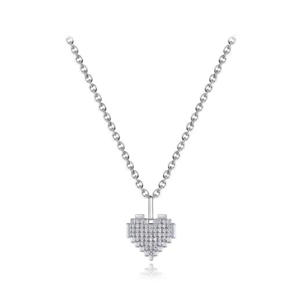 Sterling Silver 16"-18" Adjustable Cubic Zirconia Heart Pendant