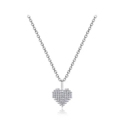 Sterling Silver 16"-18" Adjustable Cubic Zirconia Heart Pendant