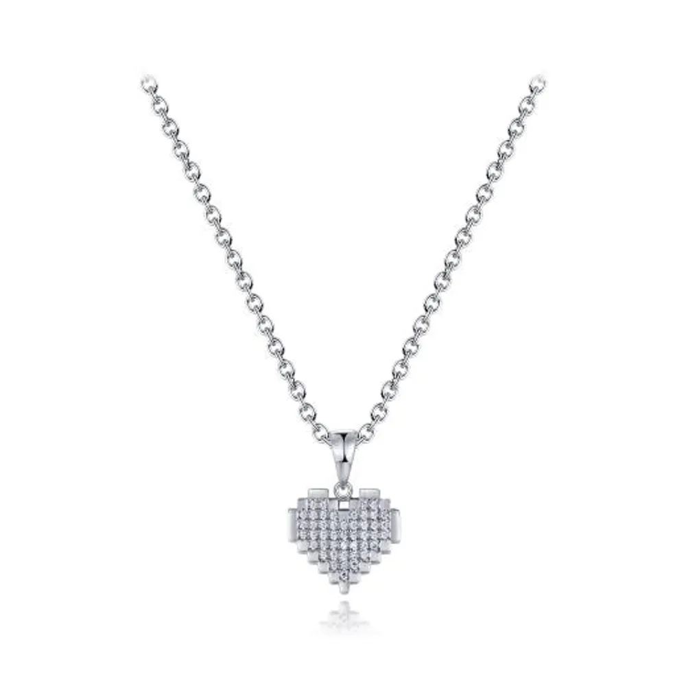 Sterling Silver 16"-18" Adjustable Cubic Zirconia Heart Pendant