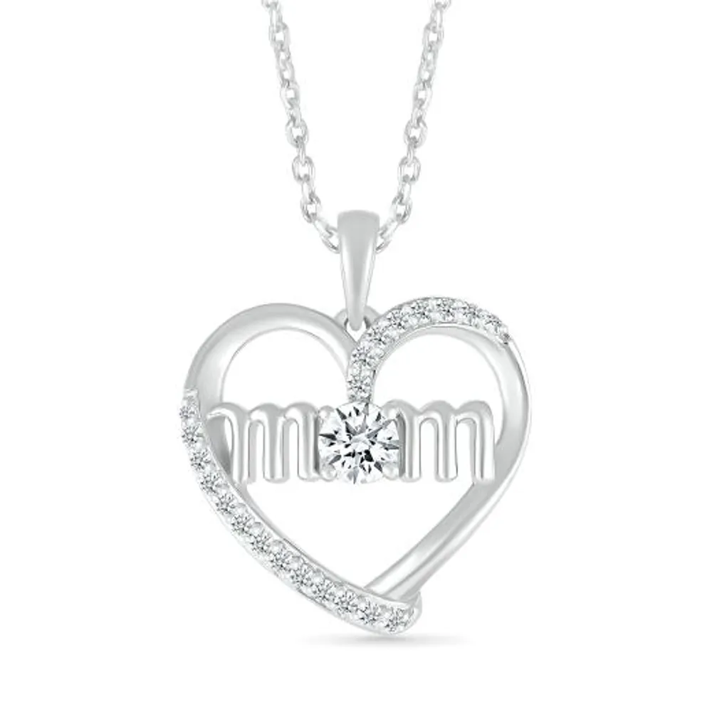 Sterling Silver Created White Sapphire 18" Mom Pendant