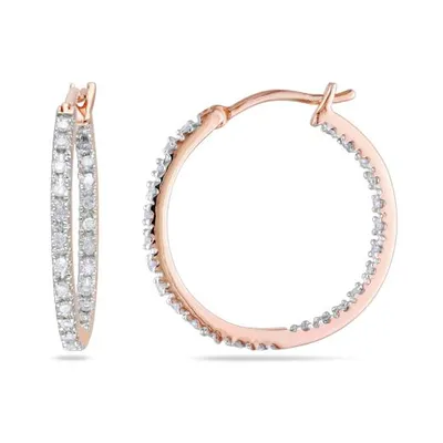 Julianna B Rose Plated Sterling Silver 0.25CTW Diamond Hoop Earrings