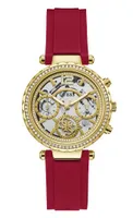 Guess Women's Gold-Tone & Red Silicone Watch