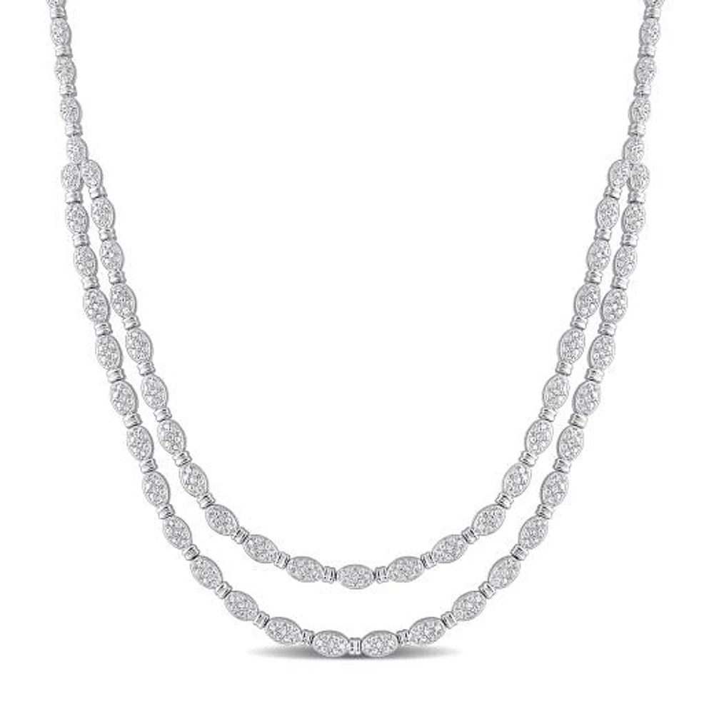 Julianna B Sterling Silver 0.98CTW Diamond Double Layer Necklace
