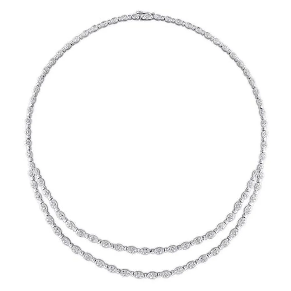 Julianna B Sterling Silver 0.98CTW Diamond Double Layer Necklace