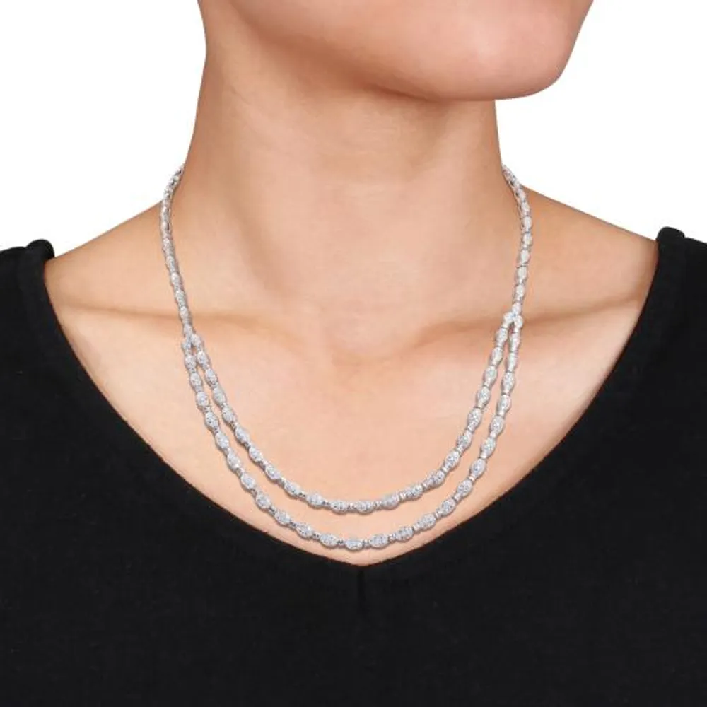 Julianna B Sterling Silver 0.98CTW Diamond Double Layer Necklace