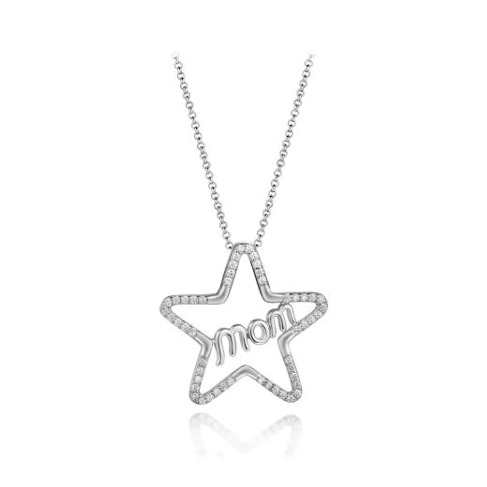 Sterling Silver Cubic Zirconia 19" Mom Star Pendant