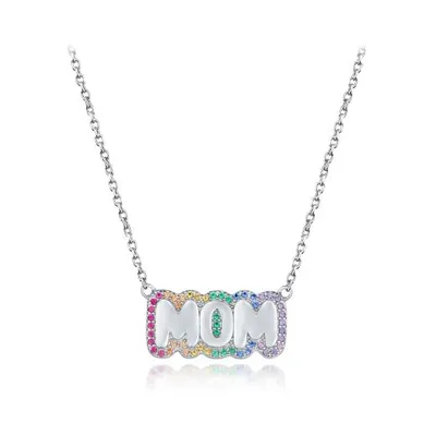 Sterling Silver Rainbow Cubic Zirconia 19" Mom Necklace