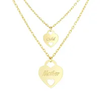 10K Yellow Gold Mother Child Heart 16.5" + 1.5" Ext Necklace