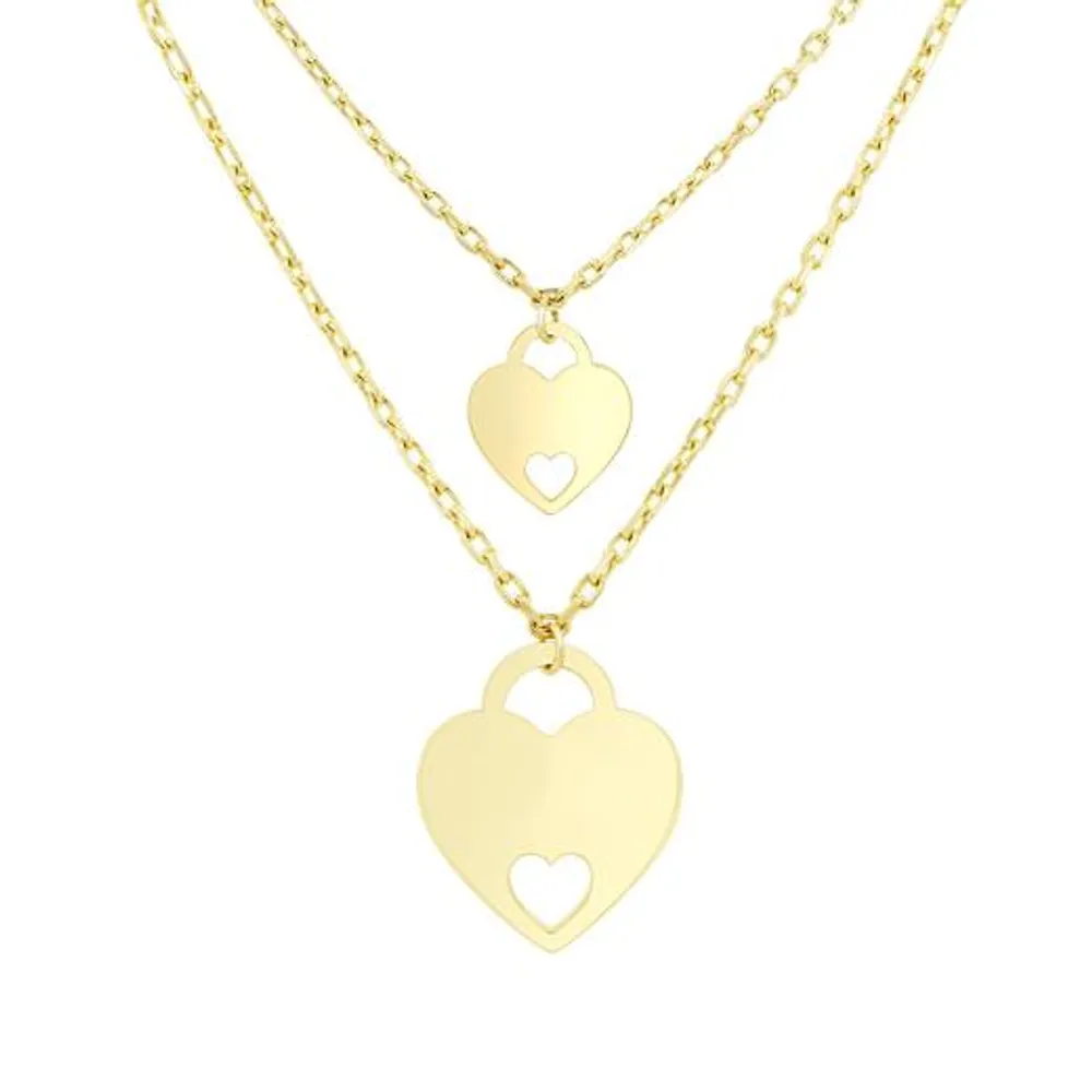 10K Yellow Gold Mother Child Heart 16.5" + 1.5" Ext Necklace