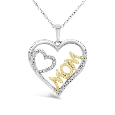 Sterling Silver and 10K Yellow Gold Diamond Heart Mom Pendant