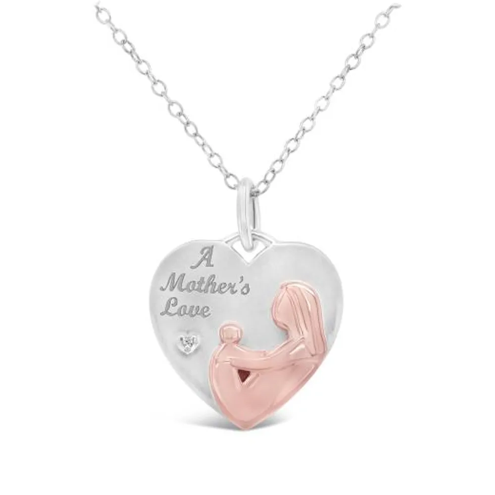 Sterling Silver and Rose Gold Plated Mother's Love Diamond Pendant