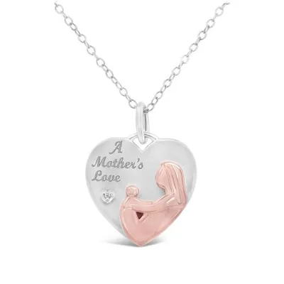 Sterling Silver and Rose Gold Plated Mother's Love Diamond Pendant