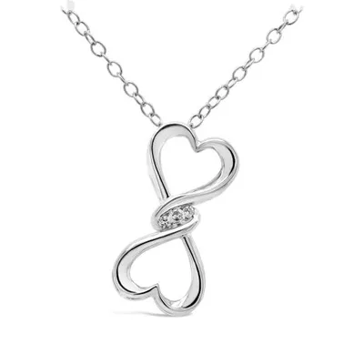 Sterling Silver Diamond Double Heart Pendant