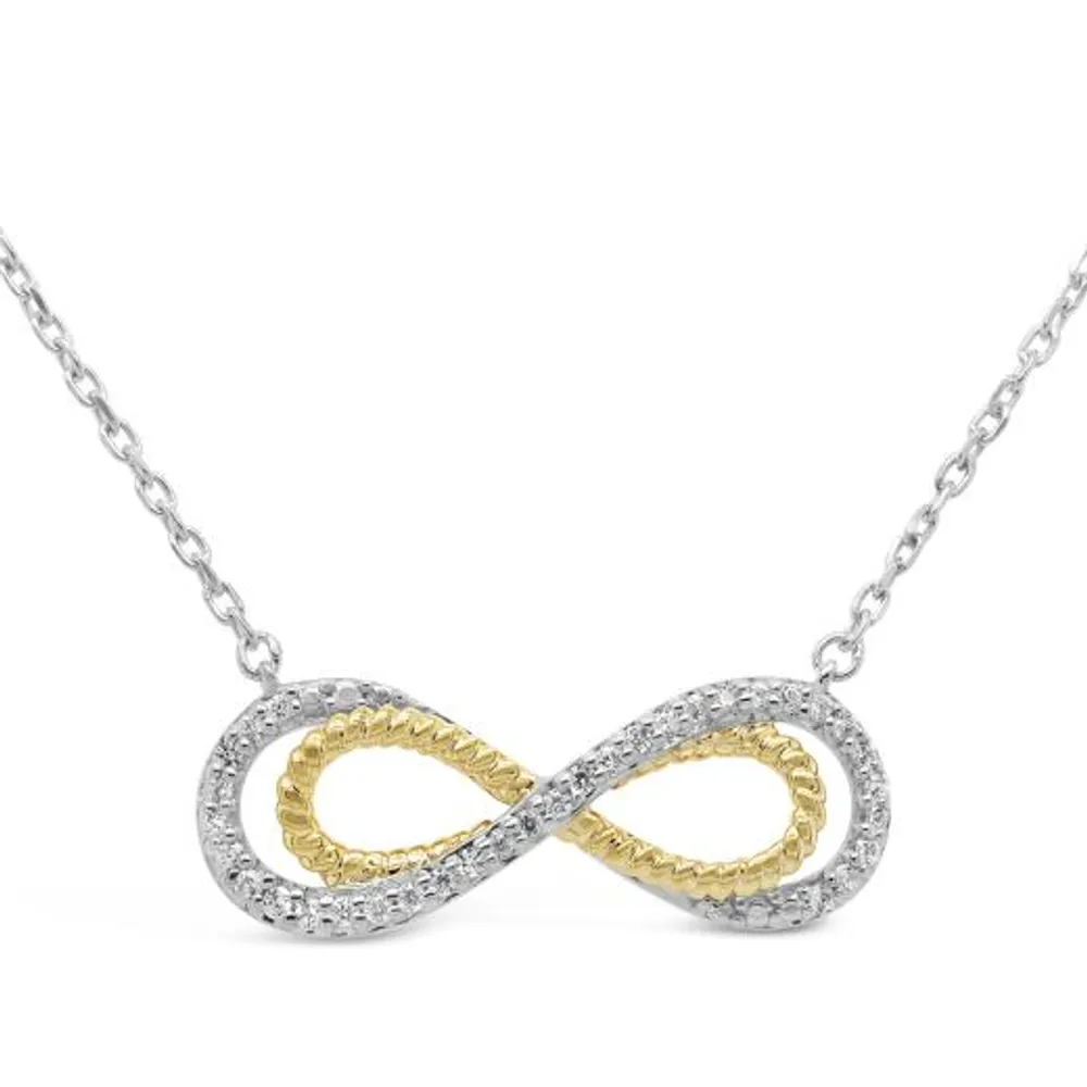 Sterling Silver and 10K Yellow Gold 0.11CTW Diamond Infinity Necklace