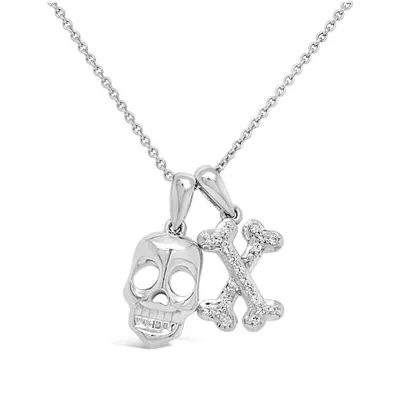 Sterling Silver 0.10CTW Diamond Skull and Crossbones Pendant