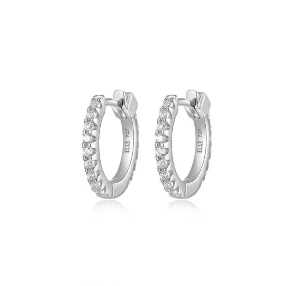 Elle Stardust Sterling Silver 15mm Hoop Earring with Cubic Zirconia